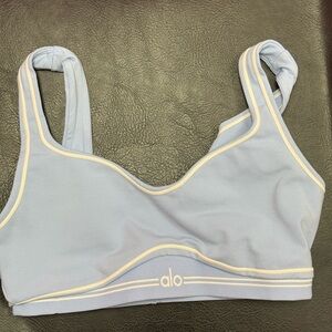 ALO Yoga Airbrush Heart Throb Bra Seashell Blue/ White